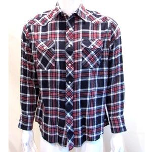 Vintage Western Wrangler Long Sleeve Pearl Snap Button Flannel Shirt